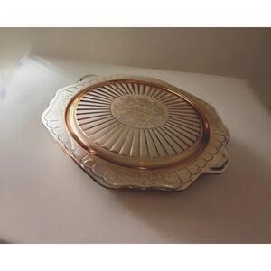 Vintage Pink Depression Glass Poinsettia Pattern Platter 11 Oval Tray